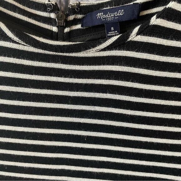 MADEWELL Gallerist Black White Stripes Fit Flare Dress Size Small - Picture 10 of 10